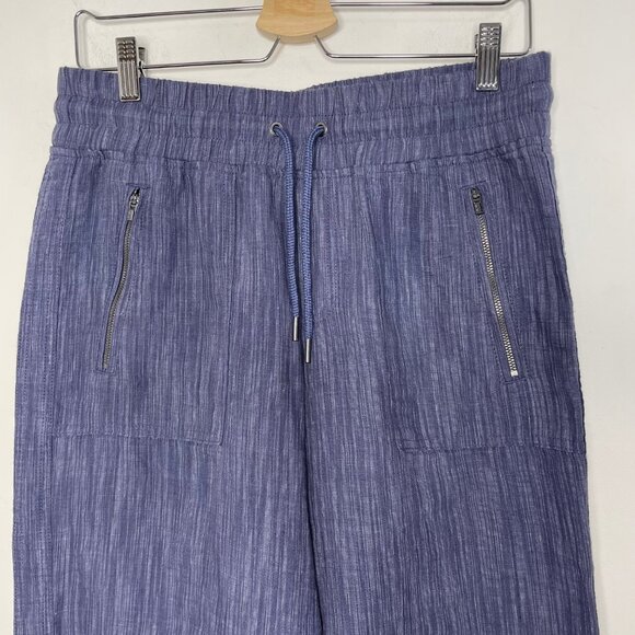 Athleta Womens Cabo Linen Textured Wide Leg Pants Blue Loose Fit Pockets Size 8 - Picture 4 of 12